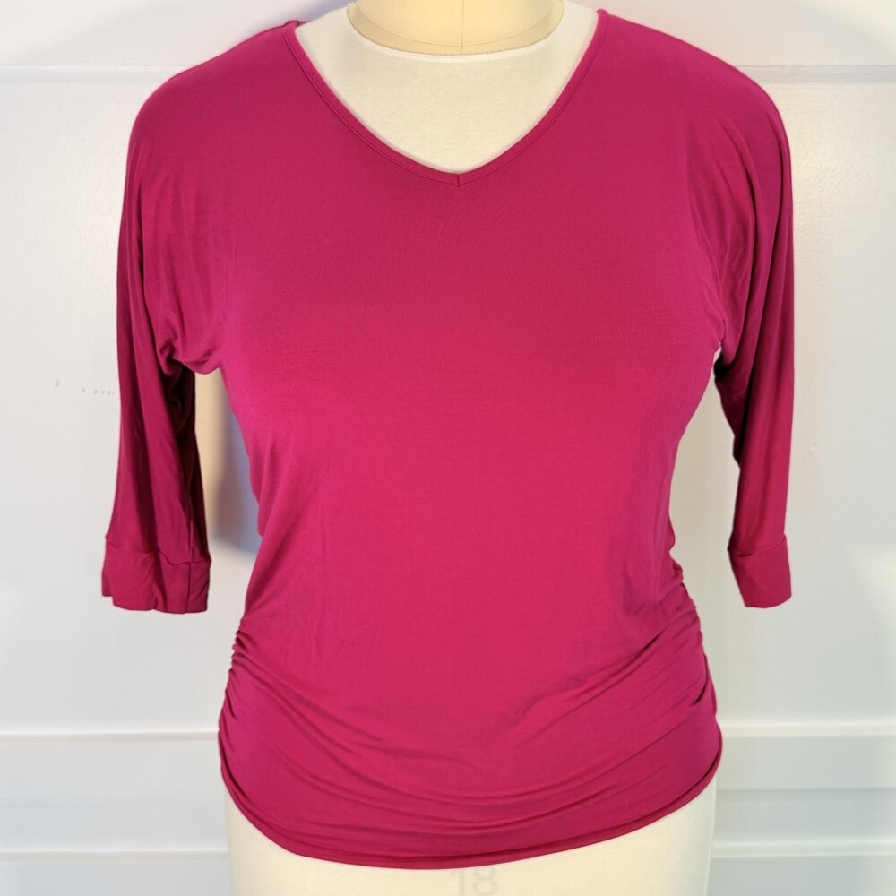 Esenchel Women's L Dark Pink 3/4 Dolman Sleeve V-Neck Top